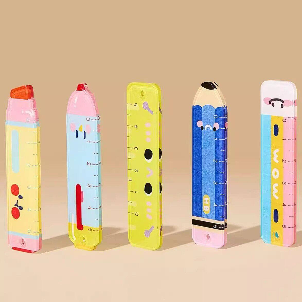 掌心尺子套装中小学生专用高颜值便携迷你尺子书包挂件半卡通无毒