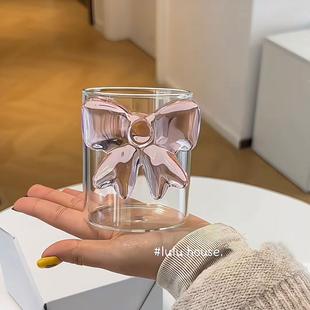 粉色蝴蝶结公主玻璃杯牛奶杯果汁杯礼物送闺蜜女友少女心杯子控