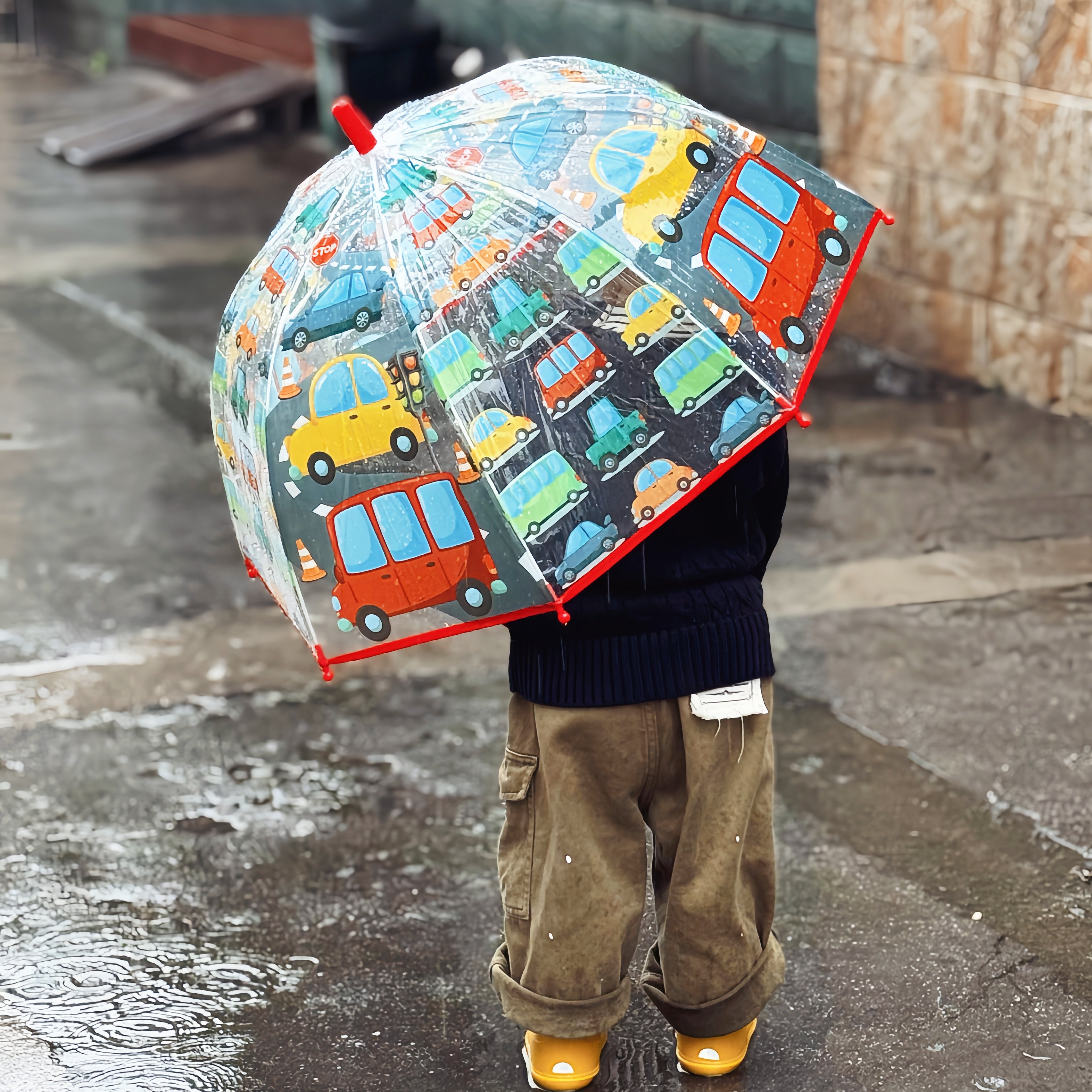 儿童雨伞透明雨伞自动伞室外长柄伞小学生上学幼儿园宝宝男孩汽车