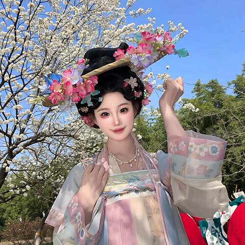 【花神妆造】竹编斗笠草帽帷帽花神汉服配饰小唐风手工diy拍照女