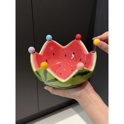 西瓜水果叉套装陶瓷果盘碗轻奢高级感可爱家用创意高颜值家用新款