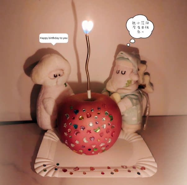 钻石苹果贴纸装饰品摆件创意蜡烛生日场景布置氛围感拍照出片道具