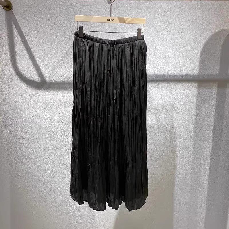 朵以松紧腰百褶裙中长裙大摆裙