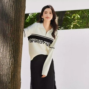 上衣39DC531107 休闲半拉链翻领毛衣针织衫 朵以2024春秋新品 时尚