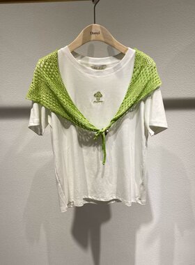 朵以时尚针织披肩圆领短袖两件套