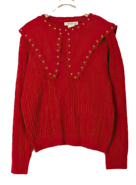 朵以2022冬季新款时尚百搭大翻领套头毛衣针织衫钉珠37DD535078