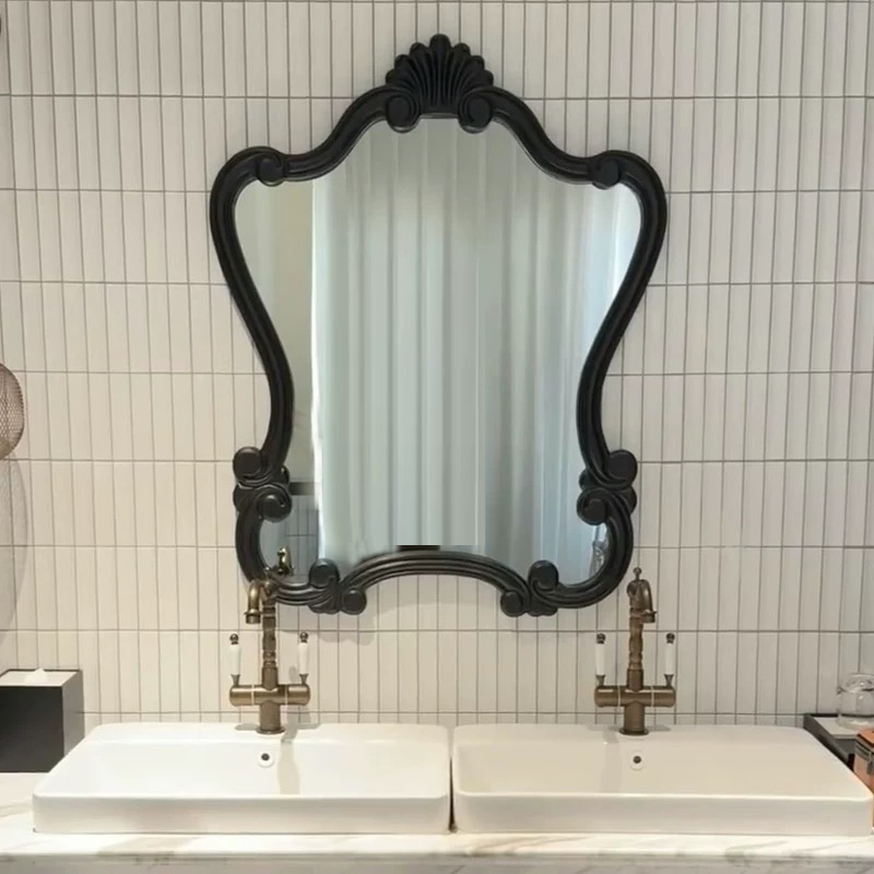 美式卫生间浴室镜主卧梳妆镜挂墙法式奢华复古雕花别墅壁炉装饰镜