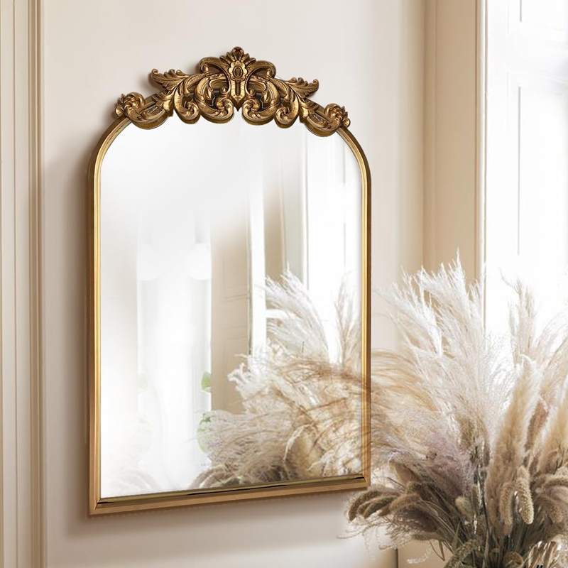 法式化妆镜主卧梳妆台复古台式壁炉雕花梳妆镜带灯卫生间浴室镜子