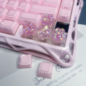 个性 创意亮片粉透光可爱猫爪键帽情侣礼物滴胶透明机械键盘键帽