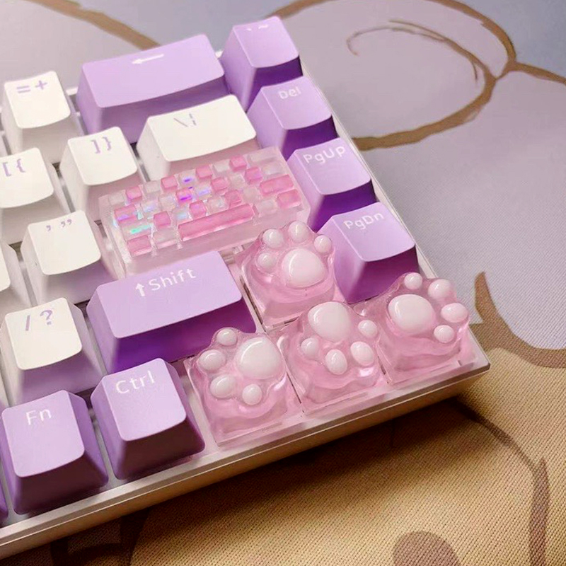 可爱粉色透光猫爪透光键帽