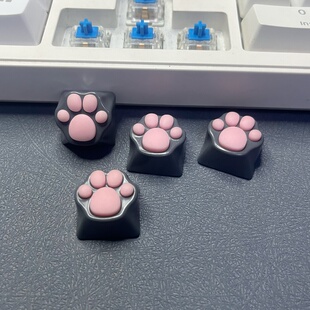 可爱软垫猫爪键帽硅胶锌铝合金高级灰透光个性机械键盘金属键帽