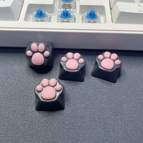 可爱软垫猫爪键帽硅胶锌铝合金高级灰透光个性机械键盘金属键帽