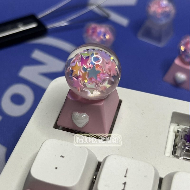 THREE-DIMENSIONAL CRYSTAL TRANSLUCENT KEYCAPS LOVE BALLS CUTE GIRLY PINK TRANSPARENT BUTTONS R4 ESC MECHANICAL KEYBOARD KEYCAPS