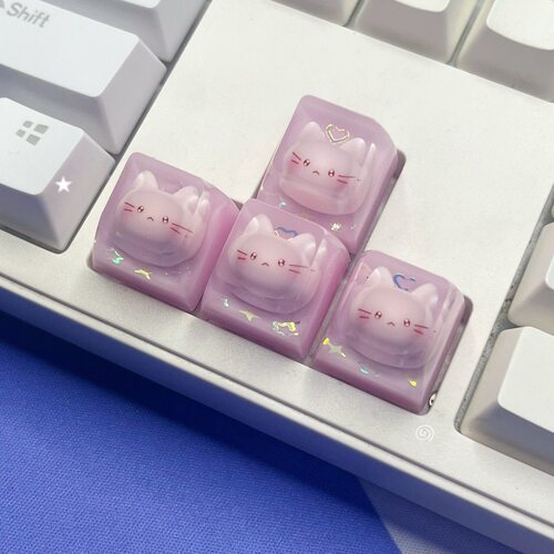 粉猫头键帽Kitty猫亮片机械键盘树脂透光女生可爱sa高度创意礼物