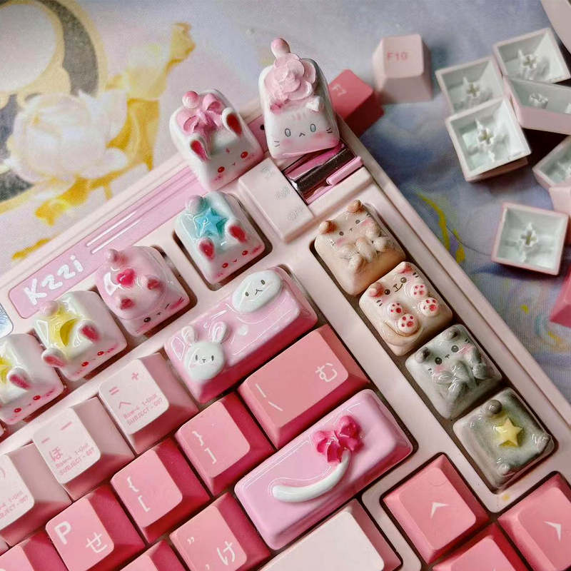 新款可爱猫咪键帽陶泥土手工shift 空格键 r4 机械键盘粘土键帽
