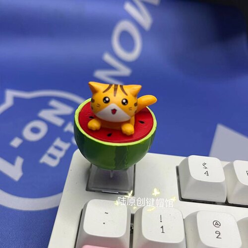 创意伸懒腰猫咪键帽退格键粉色花朵小猫键帽十字轴机械键盘键帽