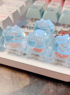 2024新款透明透光猫爪蓝色粉色键帽十字轴R4 ESC电脑机械键盘键帽