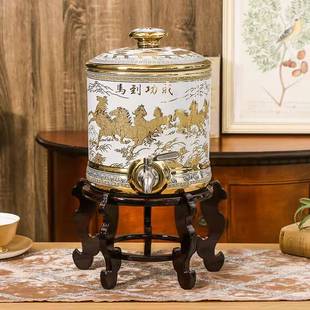 蓄水缸带龙头底座 陶瓷家用蓄水罐 冷水壶 储水桶 茶具带龙头