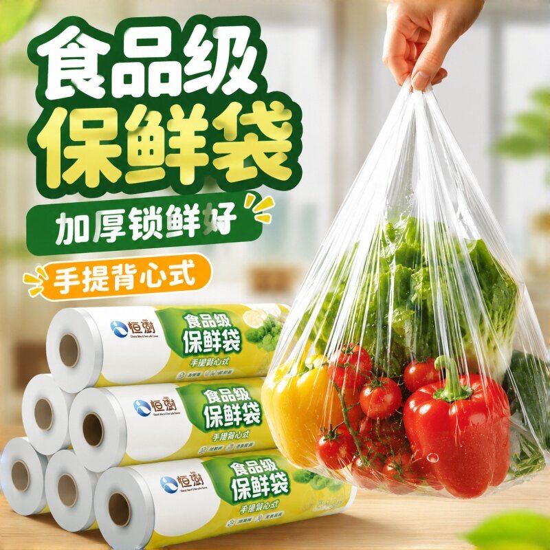 恒澍手提保鲜袋背心式中特大号家用食品级pe食品袋加厚冰箱