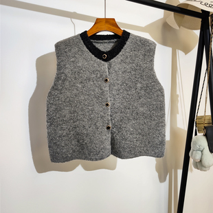 毛衣背心马夹外套 圆领宽松叠穿短款 小香风针织马甲开衫 女秋冬新款
