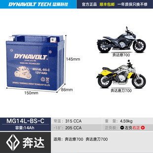 奔达撩LFC700 LFS唐刀700原厂高性能12V14A电池猛狮摩托车电瓶