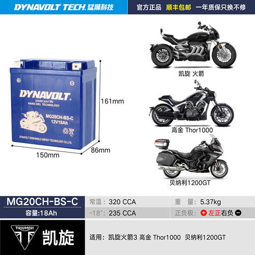 凯旋火箭3高金Thor1000贝纳利1200GT 宝马1600GT 1100R 12V蓄电池