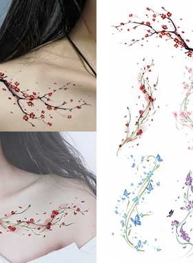 ULIAO花朵彩色氛围感锁骨纹身贴防水持久ins风小清新仙气樱花梅花