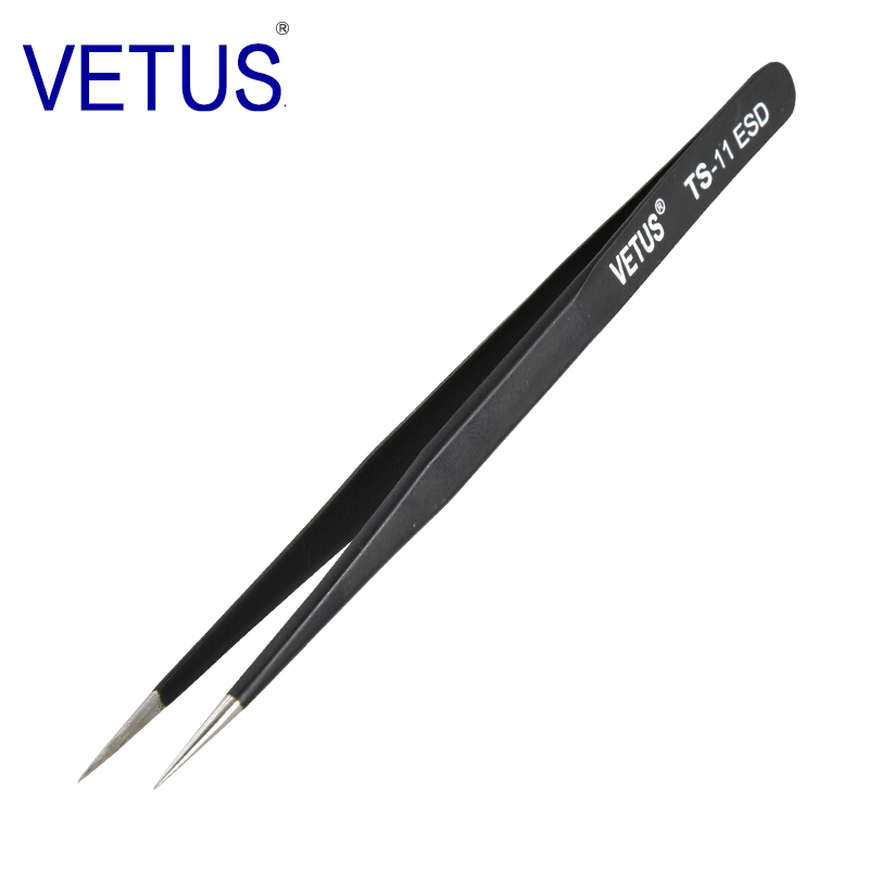 VETUS防静电高精密镊子TS-11ESD（140mm）不锈钢防磁防酸钟表电子