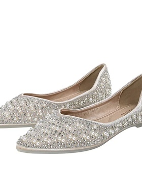 Woman Ballet Flats Shoes Rhinestone Loafers Flat Pointed To
