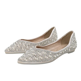 Woman Ballet Flats Shoes Rhinestone Loafers Flat Pointed To