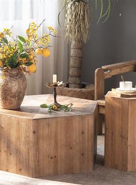 田园做旧实木收纳边角几 客厅沙发卧室床头茶几侘寂风民宿小方桌