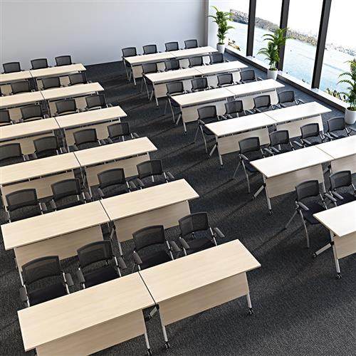 折叠会议桌椅组合培训桌会议室长条桌可移动带轮侧翻拼接办公桌子