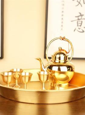 结婚老式敬酒铜酒壶纯铜酒杯套装家用手工烫清黄酒壶怀旧黄铜摆件