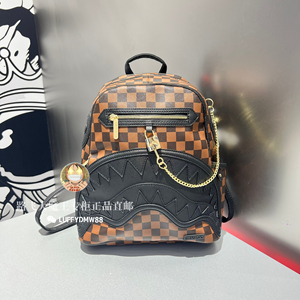 SprayGround专柜正品 W0815720潮牌双肩包男女褐色巴黎格子鲨鱼嘴
