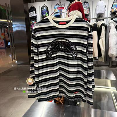 SprayGround鲨鱼嘴专柜正品26新款W1210315男女款复古条纹长袖T恤