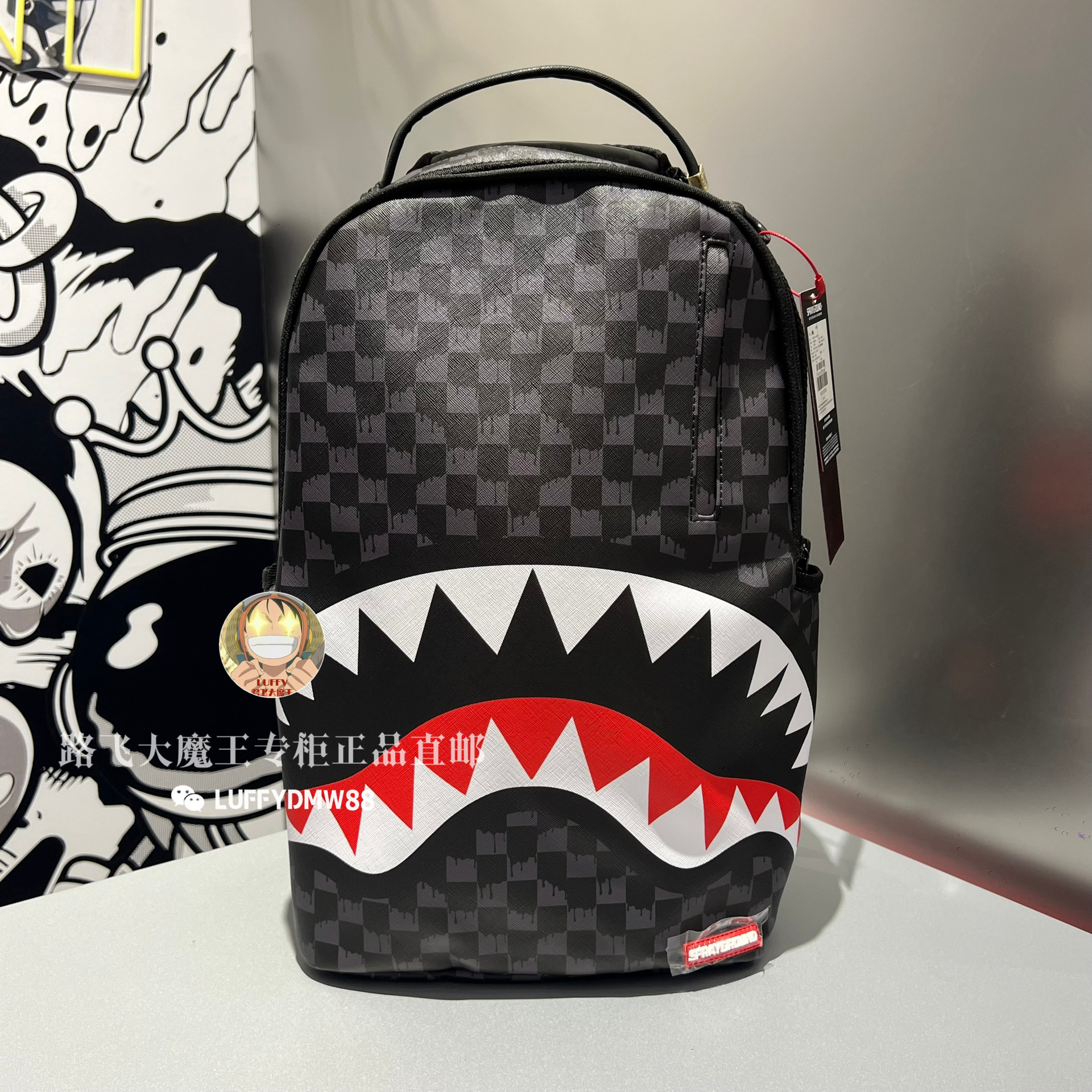 SprayGround专柜正品 W1035708潮流格子鲨鱼爆款女秋冬新款书包男