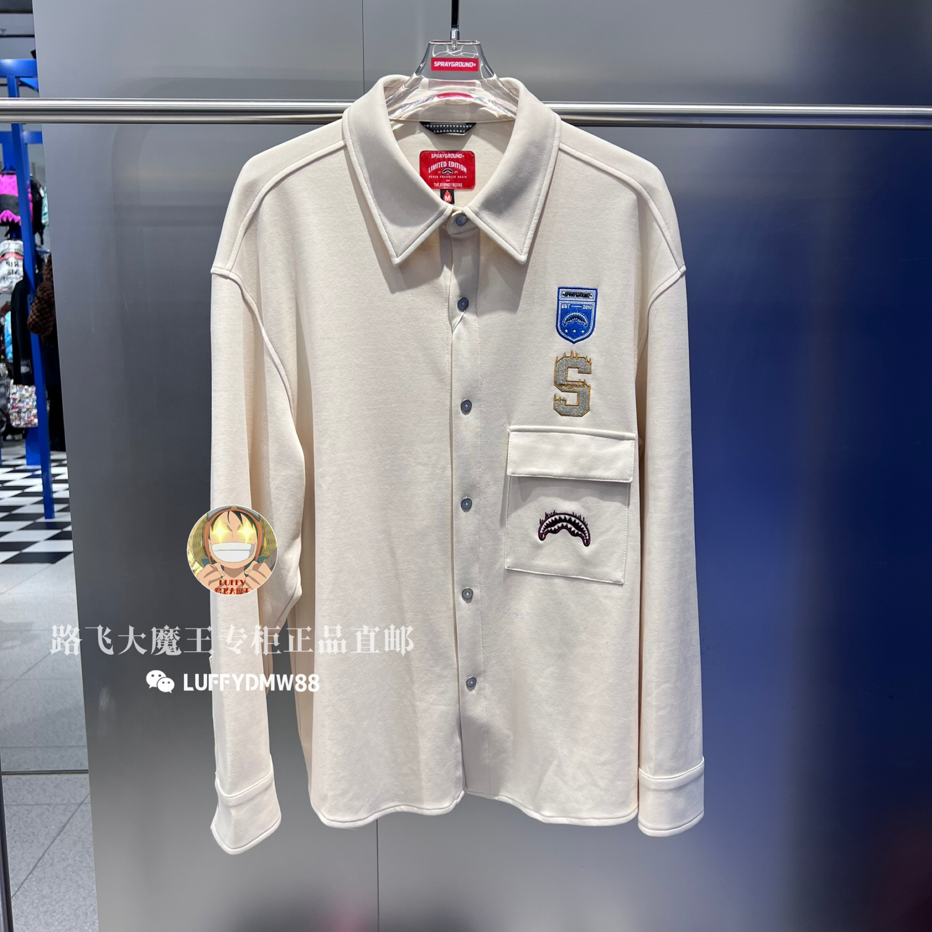 SprayGround鲨鱼专柜正品 24秋W1030403男女刺绣宽松长袖衬衫外套