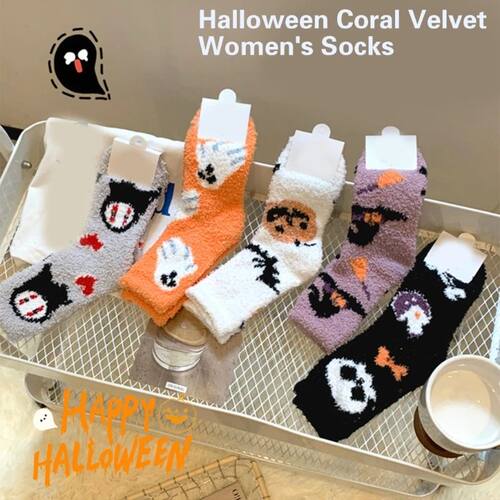 Women's Coral Fleece Socks for Halloween Festivities Pumpkin