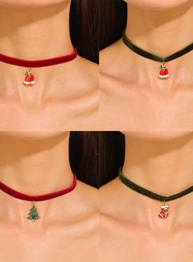 Cartoon Christmas Choker Vintage Santa Clavicle Chain Velvet
