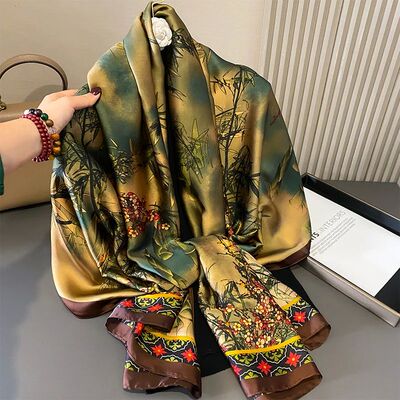 Design Satin Silk Shawl  Scarf WomenSummer Sunscreen Beach S