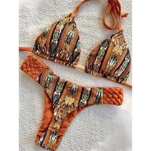 Print Halter Mini Thong High Cut Bikini Female Swimsuit Wome