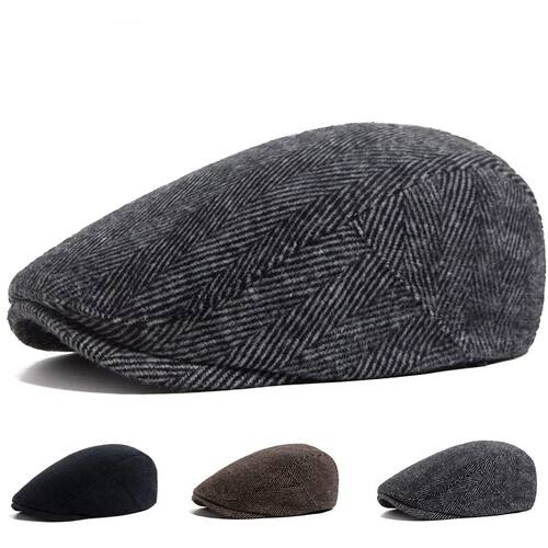 Vintage Big Herringbone Beret For Men Autumn Winter Warm Cas