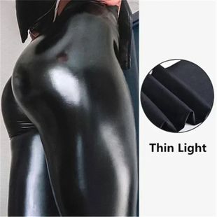 Sexy Black PU Leather Tights Women High Waist Pants High Ela