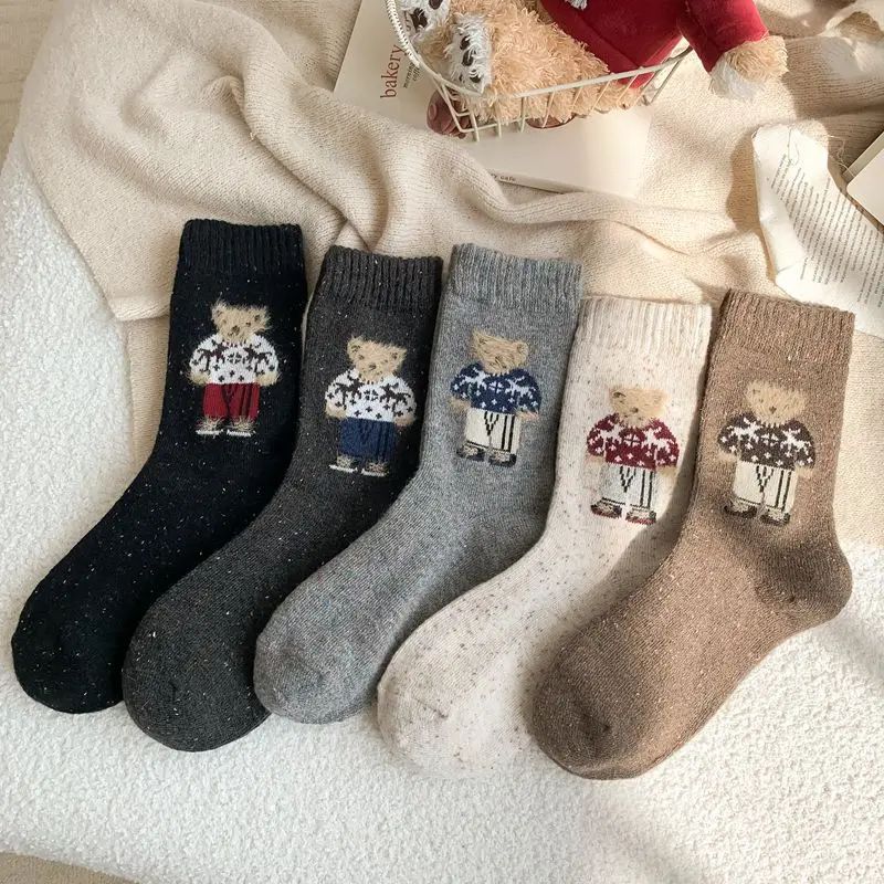 Cartoon Bear Women's Socks Cute Kawaii Breathable Autumn Win