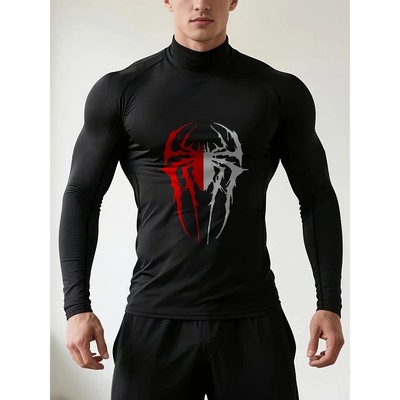 Men's Spider Print Quick-drying Tight Long-sleeved T-shirt F