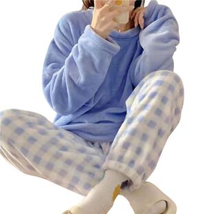 Autumn Winter Flannel Women's Pajamas Sets Polka Dots Printe