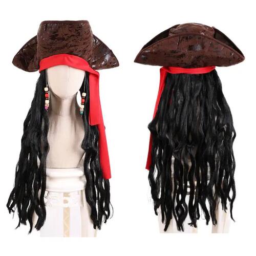 Adult Men's Caribbean Pirate Hat Wig Halloween Stage Perform