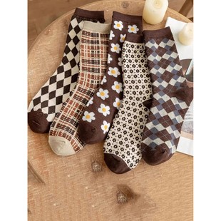Argyle Comfortable Crew Floral Women Socks PrintMid Pairs