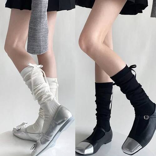 Lolita Long Socks Women Bandage Ribbon Bow Sweet Girls Kawai