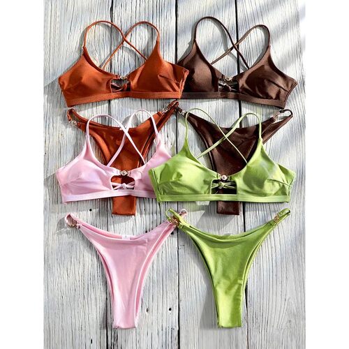 Miyouj Bandage Swimwear Summer Swimsuit High Cut Bikini Set